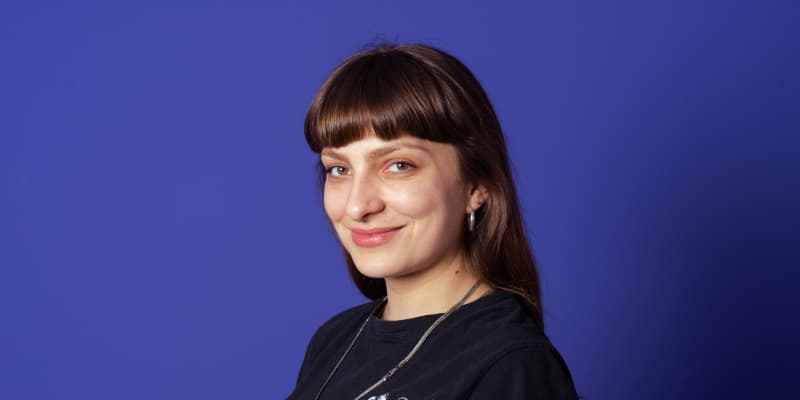 woman with blue background