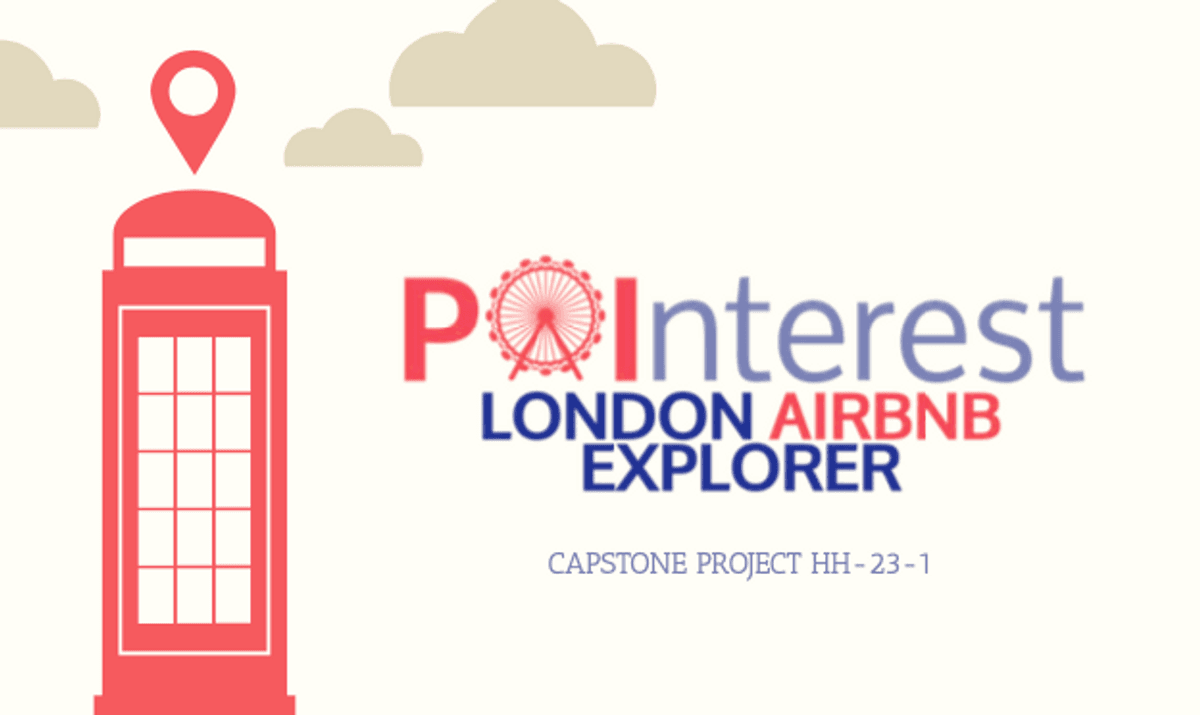 Illustration of a red phone booth with a location pin and text about London and Airbnb Explorer.