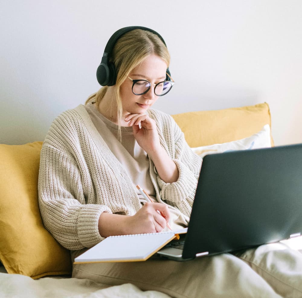 Woman working in data analytics from home