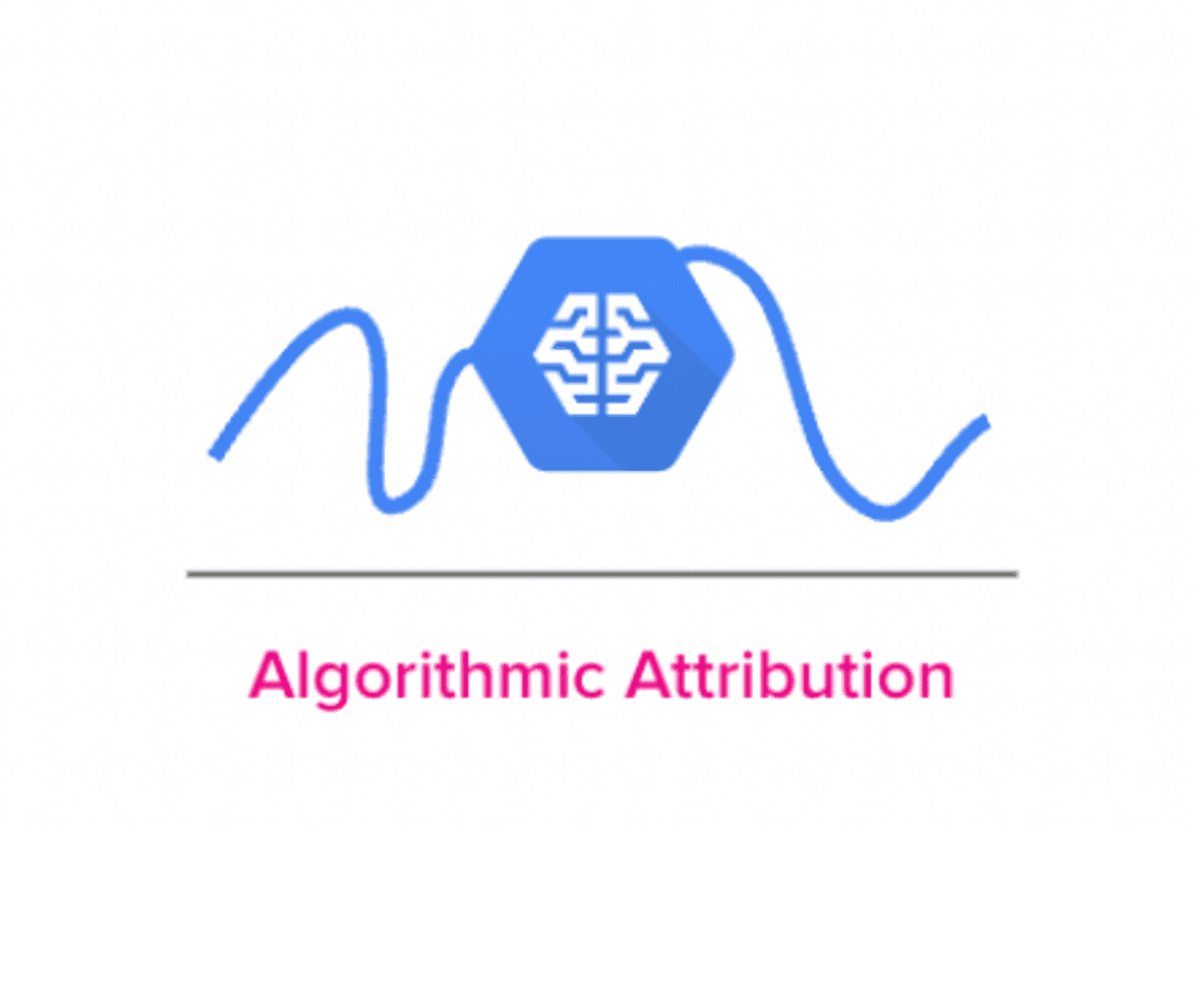Algorithmic attribution symbol with brain and wave line