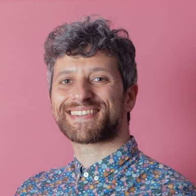 man with pink background